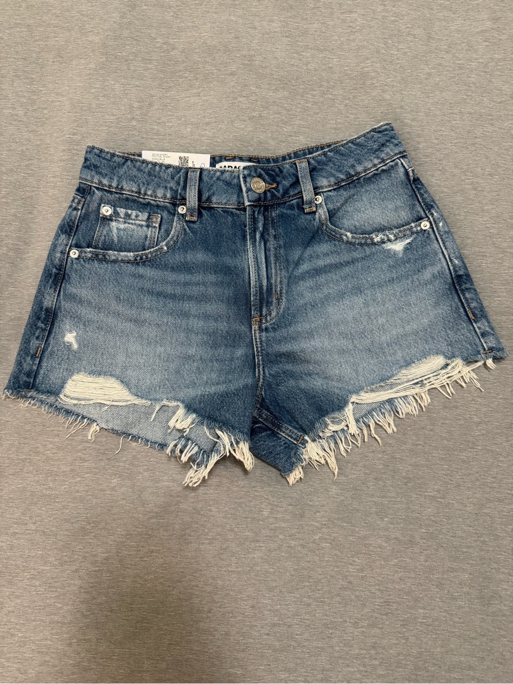 Garage Distressed Frayed Denim Shorts - Blue